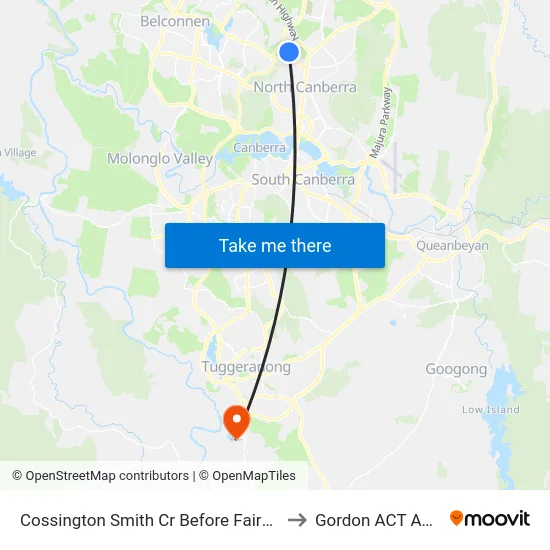 Cossington Smith Cr Before Fairweather Cct to Gordon ACT Australia map