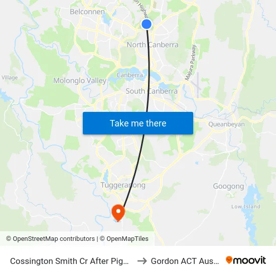 Cossington Smith Cr After Piguenit Cl to Gordon ACT Australia map