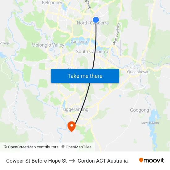 Cowper St Before Hope St to Gordon ACT Australia map