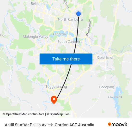 Antill St After Phillip Av to Gordon ACT Australia map