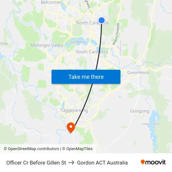 Officer Cr Before Gillen St to Gordon ACT Australia map