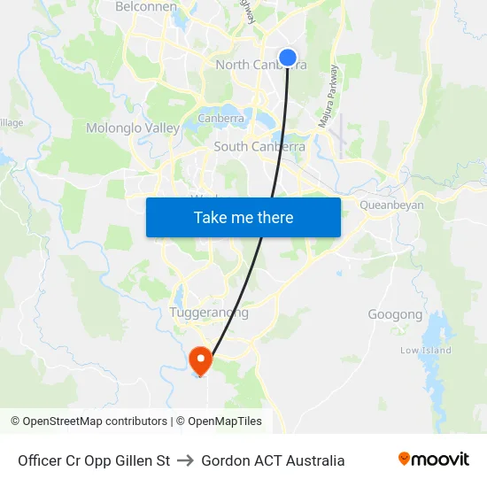 Officer Cr Opp Gillen St to Gordon ACT Australia map