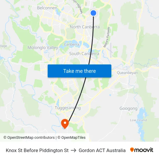 Knox St Before Piddington St to Gordon ACT Australia map