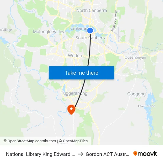 National Library King Edward Tce to Gordon ACT Australia map