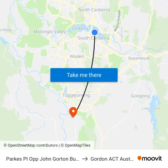 Parkes Pl Opp John Gorton Building to Gordon ACT Australia map
