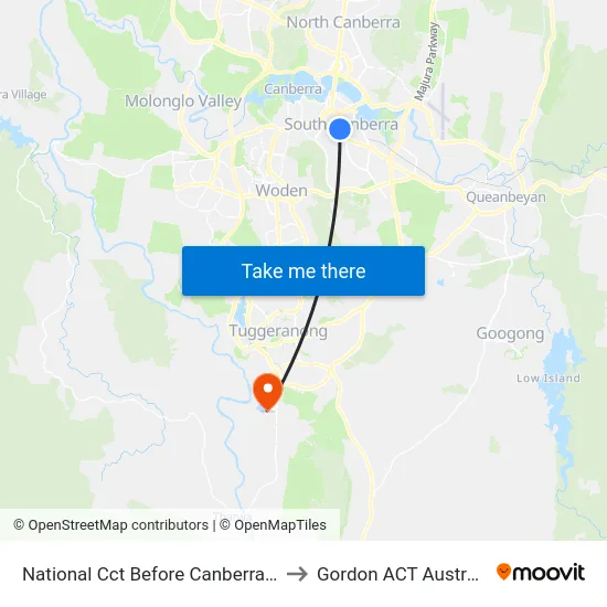 National Cct Before Canberra Av to Gordon ACT Australia map