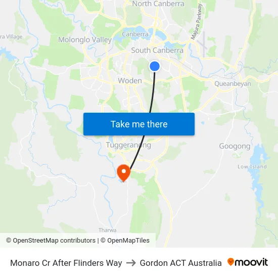 Monaro Cr After Flinders Way to Gordon ACT Australia map