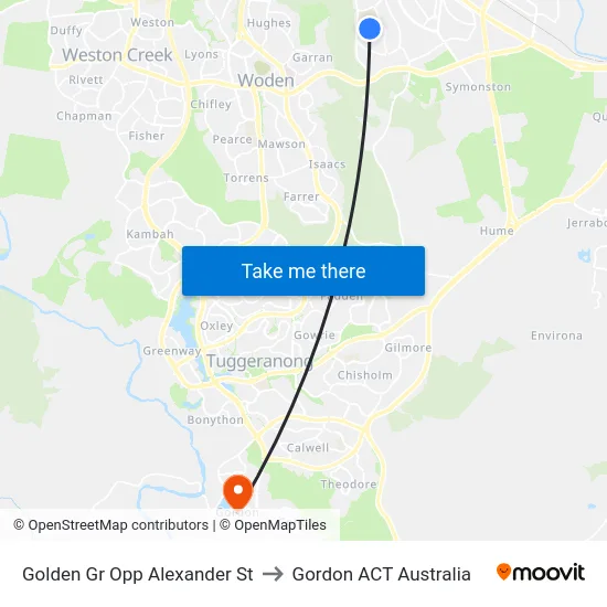 Golden Gr Opp Alexander St to Gordon ACT Australia map