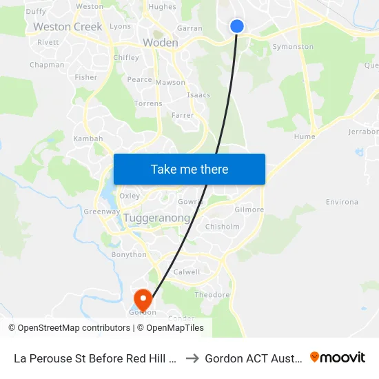 La Perouse St Before Red Hill Shops to Gordon ACT Australia map