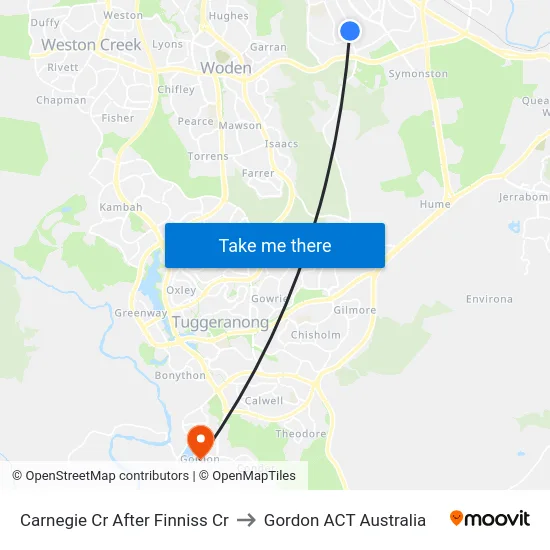 Carnegie Cr After Finniss Cr to Gordon ACT Australia map