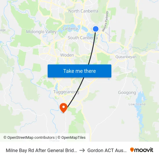 Milne Bay Rd After General Bridges Rd to Gordon ACT Australia map