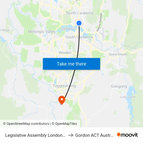 Legislative Assembly London Cct to Gordon ACT Australia map