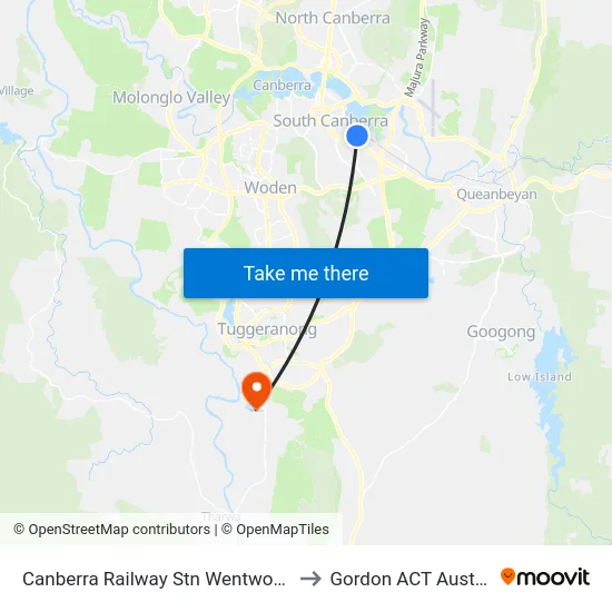 Canberra Railway Stn Wentworth Av to Gordon ACT Australia map