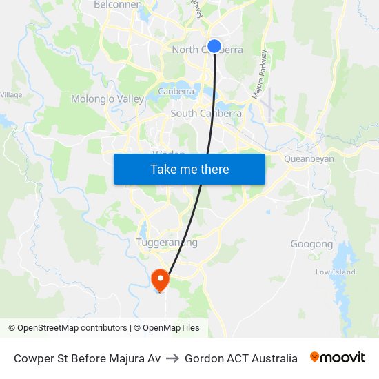 Cowper St Before Majura Av to Gordon ACT Australia map