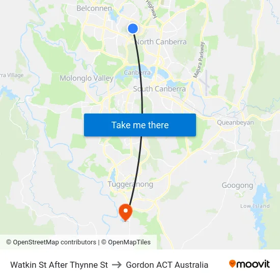 Watkin St After Thynne St to Gordon ACT Australia map