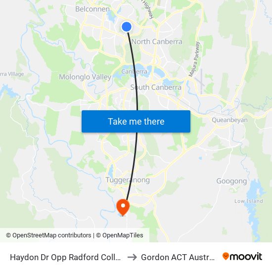 Haydon Dr Opp Radford College to Gordon ACT Australia map