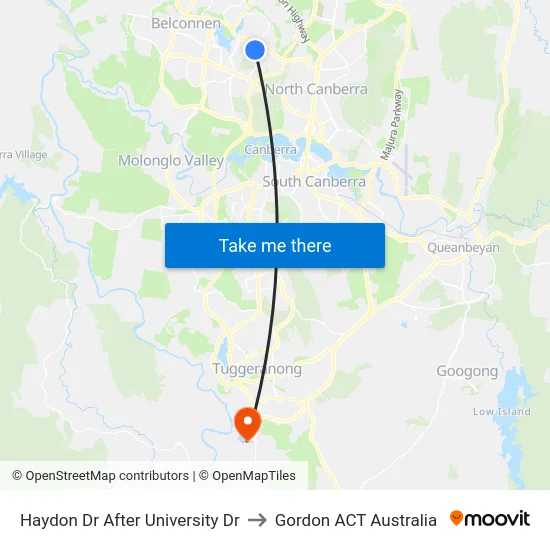 Haydon Dr After University Dr to Gordon ACT Australia map