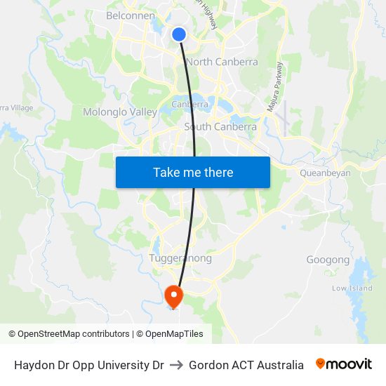 Haydon Dr Opp University Dr to Gordon ACT Australia map