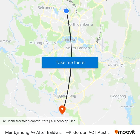 Maribyrnong Av After Baldwin Dr to Gordon ACT Australia map
