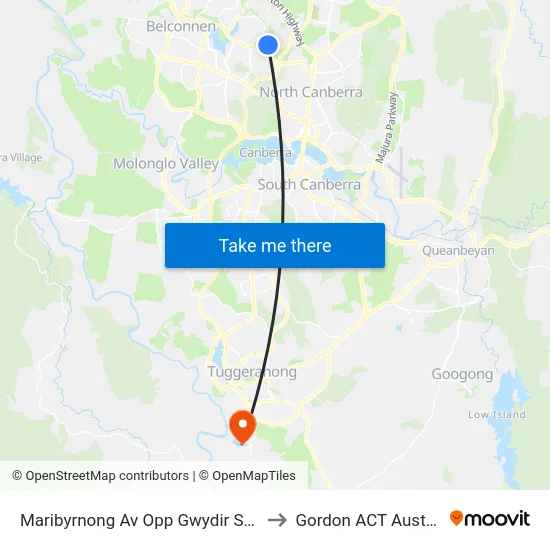 Maribyrnong Av Opp Gwydir Square to Gordon ACT Australia map