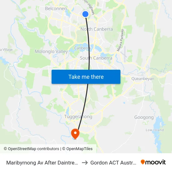 Maribyrnong Av After Daintree Cr to Gordon ACT Australia map