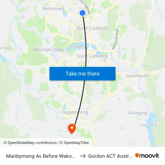 Maribyrnong Av Before Wakool Cct to Gordon ACT Australia map