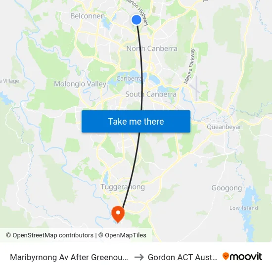 Maribyrnong Av After Greenough Cct to Gordon ACT Australia map