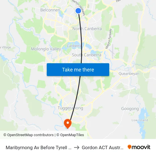 Maribyrnong Av Before Tyrell Cct to Gordon ACT Australia map