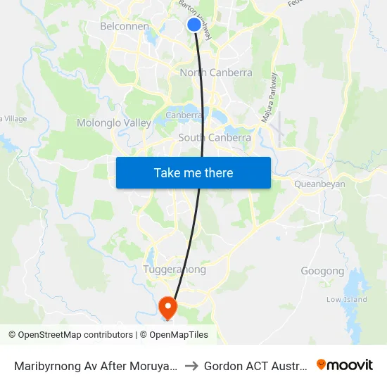Maribyrnong Av After Moruya Cct to Gordon ACT Australia map