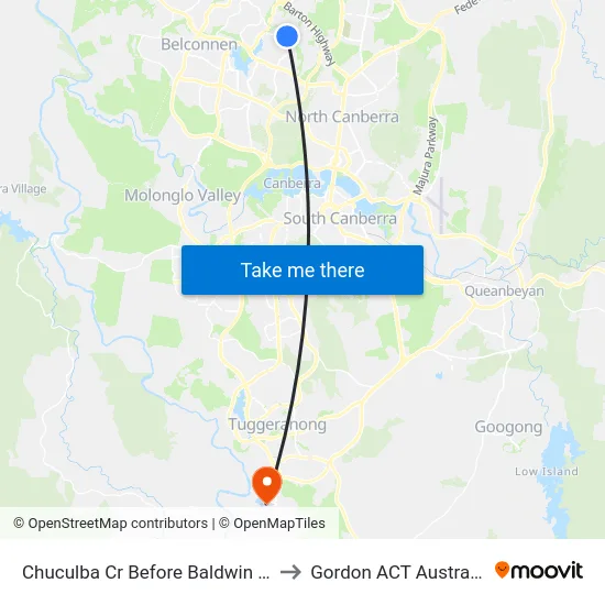 Chuculba Cr Before Baldwin Dr to Gordon ACT Australia map