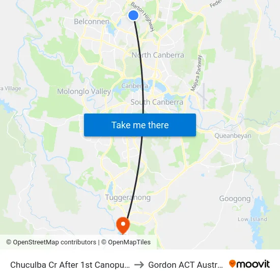 Chuculba Cr After 1st Canopus Cr to Gordon ACT Australia map