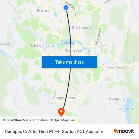 Canopus Cr After Hirst Pl to Gordon ACT Australia map