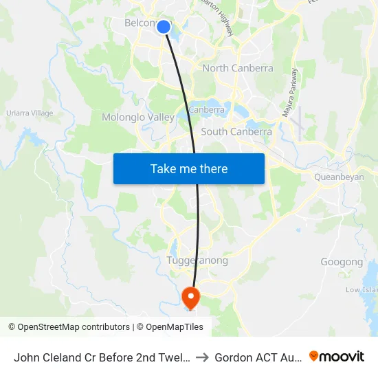 John Cleland Cr Before 2nd Twelvetrees Cr to Gordon ACT Australia map