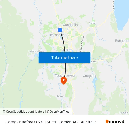 Clarey Cr Before O'Neill St to Gordon ACT Australia map