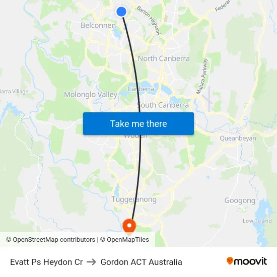 Evatt Ps Heydon Cr to Gordon ACT Australia map
