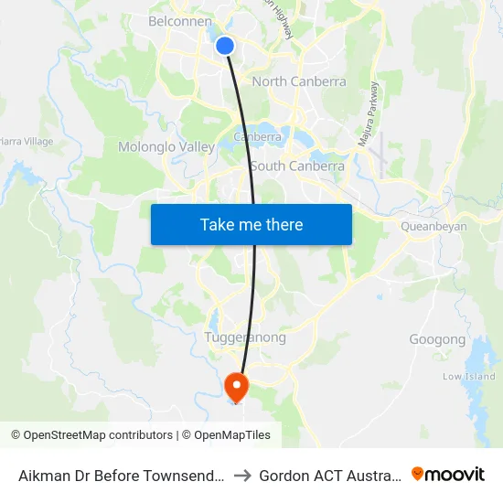Aikman Dr Before Townsend Pl to Gordon ACT Australia map