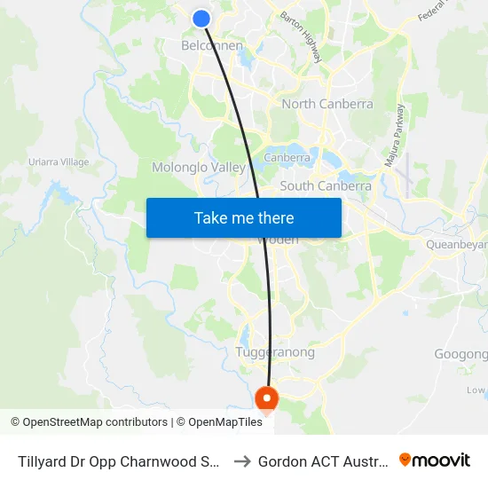 Tillyard Dr Opp Charnwood Shops to Gordon ACT Australia map