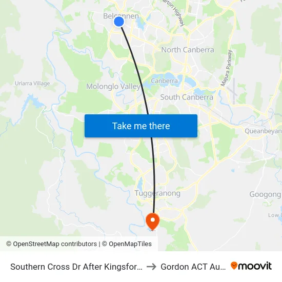 Southern Cross Dr After Kingsford Smith Dr to Gordon ACT Australia map