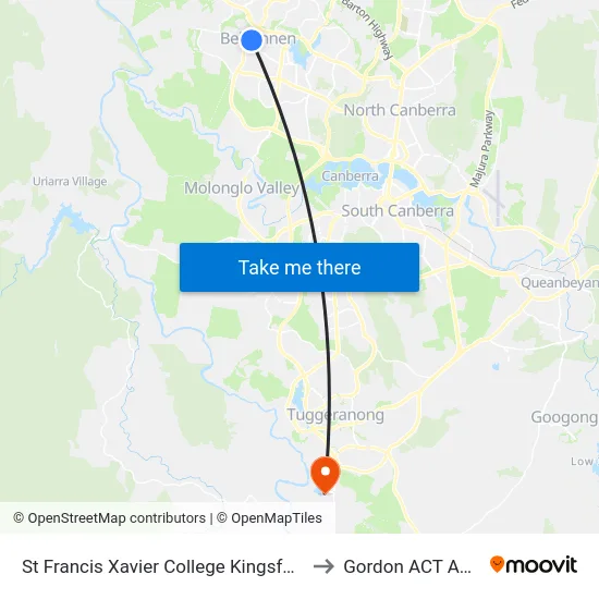St Francis Xavier College Kingsford Smith Dr to Gordon ACT Australia map