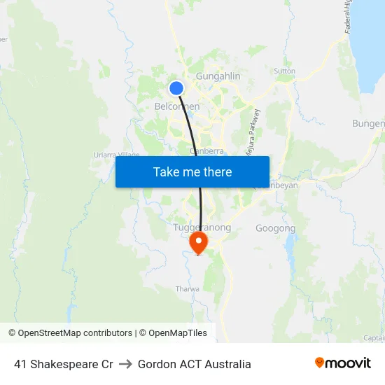 41 Shakespeare Cr to Gordon ACT Australia map