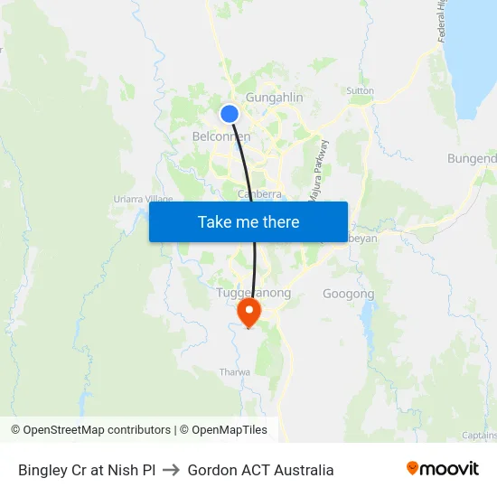 Bingley Cr at Nish Pl to Gordon ACT Australia map
