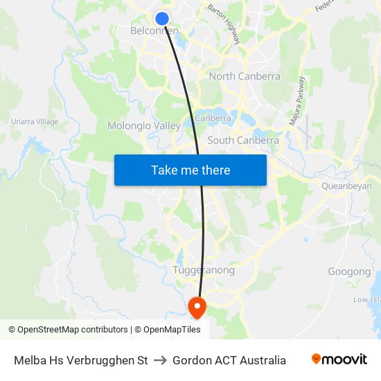 Melba Hs Verbrugghen St to Gordon ACT Australia map