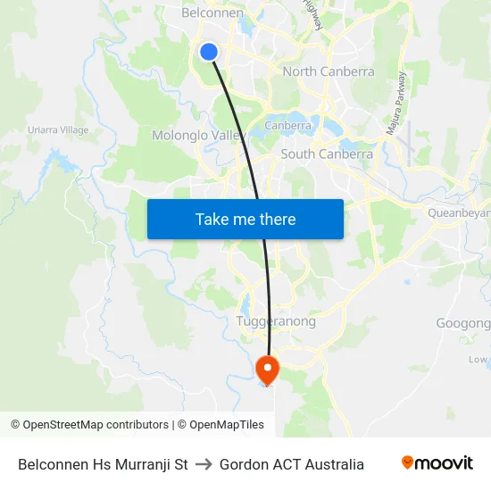 Belconnen Hs Murranji St to Gordon ACT Australia map