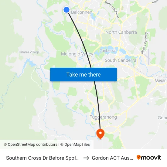 Southern Cross Dr Before Spofforth St to Gordon ACT Australia map
