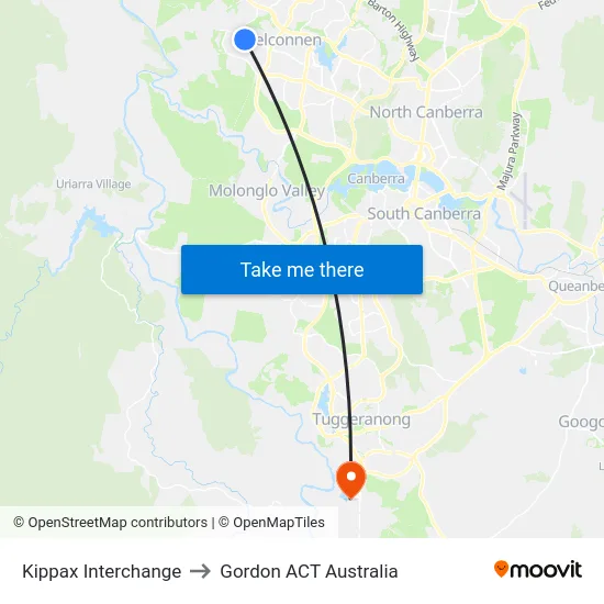 Kippax Interchange to Gordon ACT Australia map