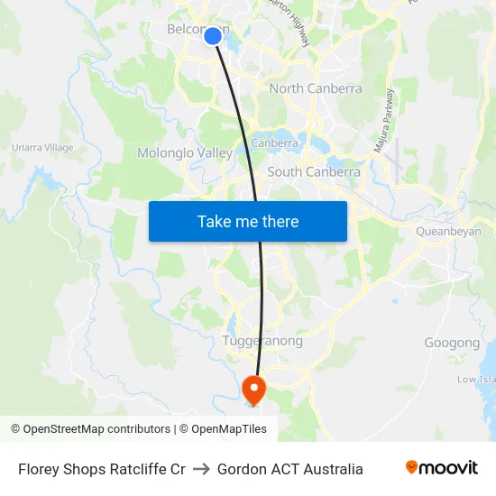 Florey Shops Ratcliffe Cr to Gordon ACT Australia map