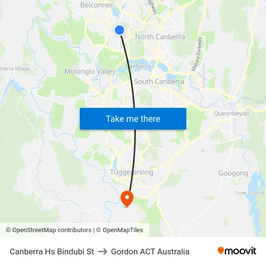 Canberra Hs Bindubi St to Gordon ACT Australia map
