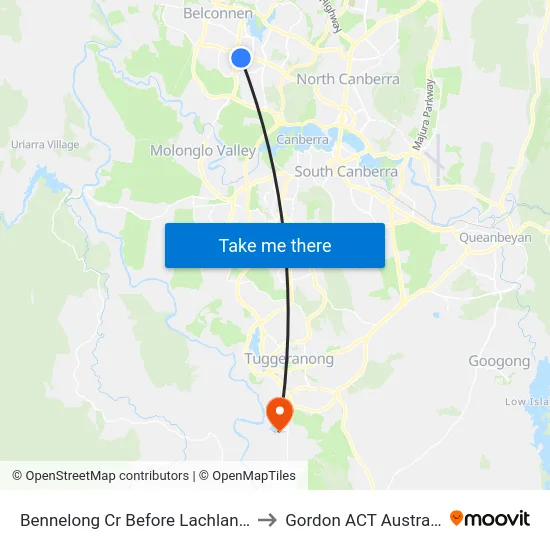 Bennelong Cr Before Lachlan St to Gordon ACT Australia map