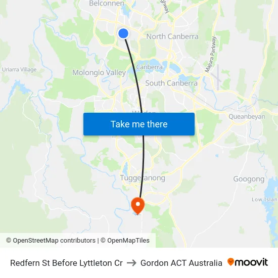 Redfern St Before Lyttleton Cr to Gordon ACT Australia map
