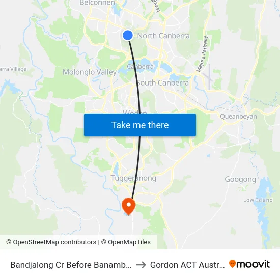 Bandjalong Cr Before Banambila St to Gordon ACT Australia map